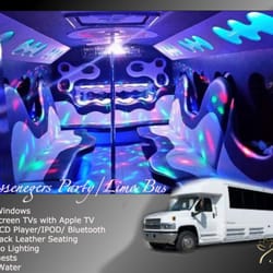 Giuberti Limousine & Party Bus - Tinted Windows 2 Flat Screen TVs with Apple TV Radio / CD Player/ I POD Hook up / Bluetooth Plush Black Leather Seating LED L...