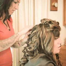 Simplicity Salon - Lindsay styling hair for a bride ( she also did the highlights on her as well)