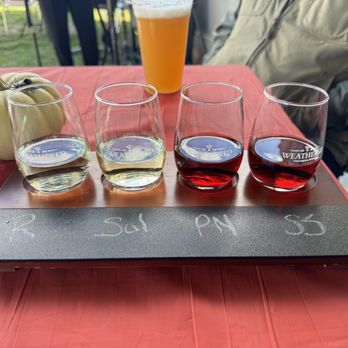 Weathered Vineyards - a flight of beers on a table - Wineries Near Me - New Tripoli, Pennsylvania Weathered Vineyards - a flight of beers on a table - Wineries Near Me - New Tripoli, Pennsylvania