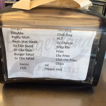Burgerland - The whole menu on the back of the napkin holder. Lol - Burgers Near Me - Paris, Texas Burgerland - The whole menu on the back of the napkin holder. Lol - Burgers Near Me - Paris, Texas