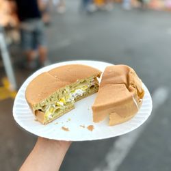 Asian Garden Night Market - Grilled coconut honeycomb pancake - filled with shredded coconut & mung bean (bánh bò dừa nướng)