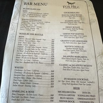 Fox Hill Restaurant & Gardens - Drink Menu - American Near Me - Wichita Falls, Texas