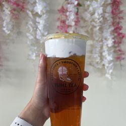 Yumi Boba Tea - Large jasmine honey green tea with milk foam, 50% sweet ($8.88 including tips)