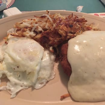 Judy's Cafe No 2 - Frozen chicken fried chicken patty with yesterday's hash browns and two eggs - American Near Me - Duncanville, Texas Judy's Cafe No 2 - Frozen chicken fried chicken patty with yesterday's hash browns and two eggs - American Near Me - Duncanville, Texas