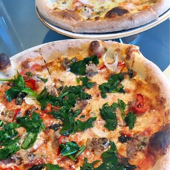 Sixty Vines - The Spicy Sausage w/Spinach added& The Shrimp Bacon Pizza - New American Near Me - Nashville, Tennessee Sixty Vines - The Spicy Sausage w/Spinach added& The Shrimp Bacon Pizza - New American Near Me - Nashville, Tennessee