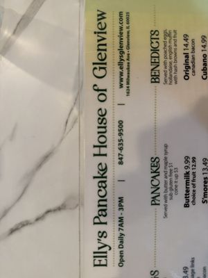 Menu photo 1 Elly's Pancake House Glenview, IL Menu photo 1 Elly's Pancake House Glenview, IL
