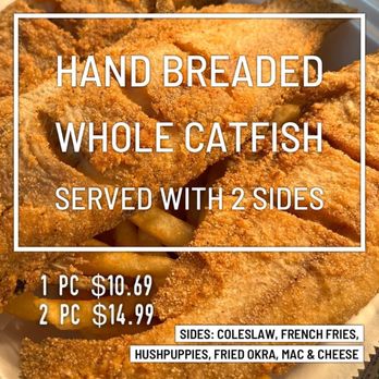 Catfish Charlie’s - hand breaded whole catfish served with 2 sides - Seafood Near Me - Northport, Alabama Catfish Charlie’s - hand breaded whole catfish served with 2 sides - Seafood Near Me - Northport, Alabama