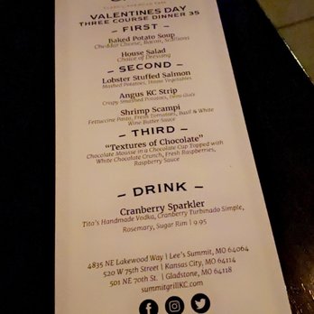 Summit Grill - Menu for Vday - Bars Near Me - Kansas City, Missouri