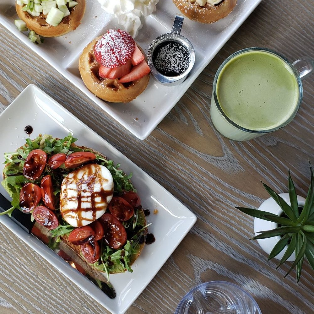 The Hen - Burrata toast and waffle flight and matcha latte - Breakfast & Brunch Near Me - Ann Arbor, Michigan The Hen - Burrata toast and waffle flight and matcha latte - Breakfast & Brunch Near Me - Ann Arbor, Michigan