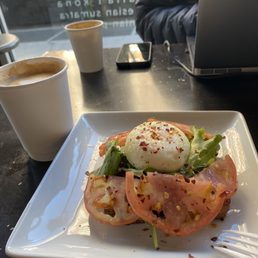 Honey Latte & Avocado Toast with Poached Egg Honey Latte & Avocado Toast with Poached Egg