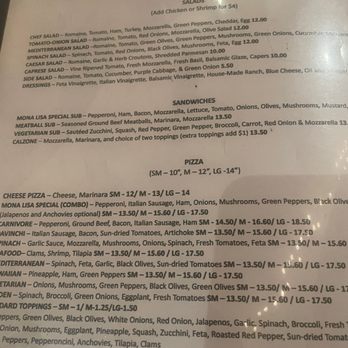 Mona Lisa Restaurant - Dinner Menu. - Italian Near Me - New Orleans, Louisiana