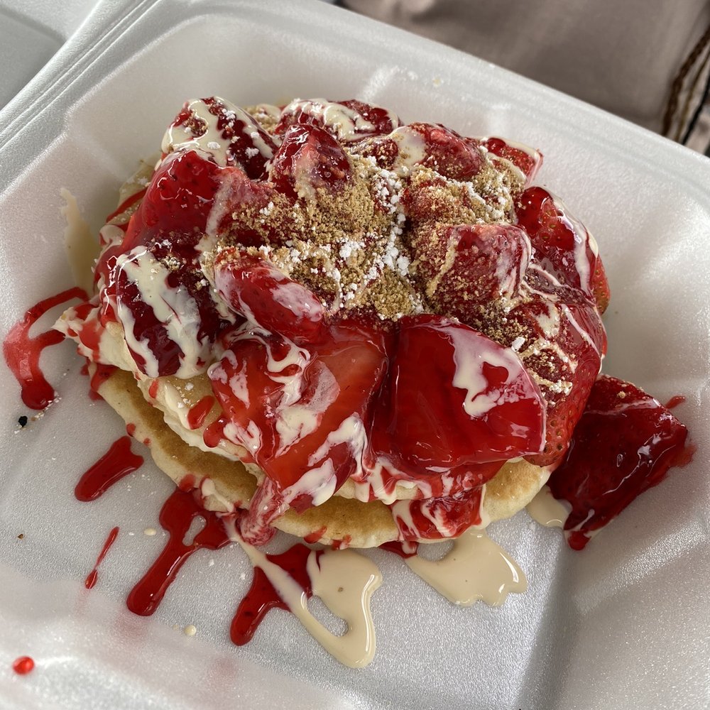 Stacked - Strawberry Cheesecake Pancakes - Breakfast & Brunch Near Me - Oak Lawn, Illinois Stacked - Strawberry Cheesecake Pancakes - Breakfast & Brunch Near Me - Oak Lawn, Illinois