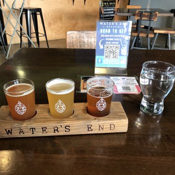 Water's End Brewery - Flight and water from our first bartender... the second guy refused to serve us water and told us to buy bottles instead... - Breweries Near Me - Woodbridge, Virginia Water's End Brewery - Flight and water from our first bartender... the second guy refused to serve us water and told us to buy bottles instead... - Breweries Near Me - Woodbridge, Virginia