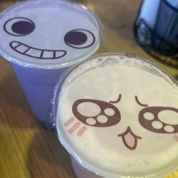 Strawberry Boba Tea and ube tea