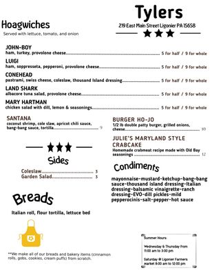 Menu photo 1 Tylers Bakery & Cafe Ligonier, PA Menu photo 1 Tylers Bakery & Cafe Ligonier, PA