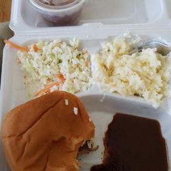 J and J Country Market - Ribeye steak sandwich, Cole slaw, baked beans, and ranch potatoes