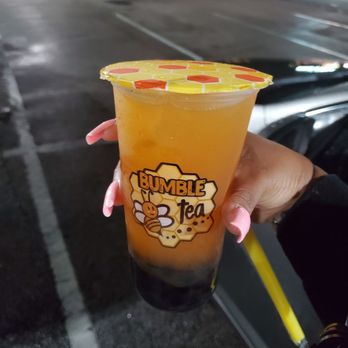 Bumble Tea - Peach Fruit Tea with original boba - Coffee & Tea Near Me - Raleigh, North Carolina Bumble Tea - Peach Fruit Tea with original boba - Coffee & Tea Near Me - Raleigh, North Carolina