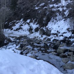 The Bishop Area Chamber of Commerce - Traversed this icy mini waterfall & steam using my trekking poles and rented microspikes from Sage to Summit.