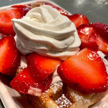 Little Gem Belgian Waffles - Crown Jewel - house special cream and fresh strawberries - Desserts Near Me - Berkeley, California