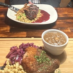 Duck Breast far and Pork Schnitzel near. Duck Breast far and Pork Schnitzel near.