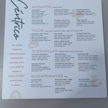 Centrico - Front page menu - Mexican Near Me - Anaheim, California