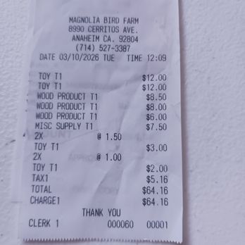 Magnolia Bird Farm - Proof    & date. - Pet Stores Near Me - Anaheim, California