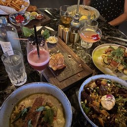 Risotto, beet salad, salmon, Caesar salad, fish & chips Risotto, beet salad, salmon, Caesar salad, fish & chips