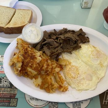 Papa's New York Diner - Over easy eggs cooked over hard, gyro meat and homes fries were very good - Breakfast & Brunch Near Me - Clearwater, Florida Papa's New York Diner - Over easy eggs cooked over hard, gyro meat and homes fries were very good - Breakfast & Brunch Near Me - Clearwater, Florida