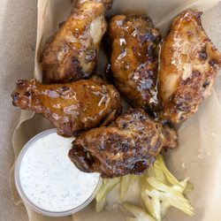 Eleventhree Brewing Company - 5-9-26 Fresno buffalo smoked wings w ranch side. We weren't fans of the smokey flavor.