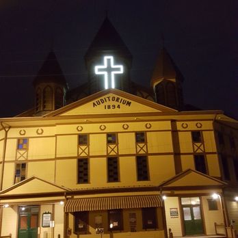 Ocean Grove - The Great Auditorium at night one of the big religious venues in town. - Landmarks & Historical Buildings Near Me - Ocean Grove, New Jersey