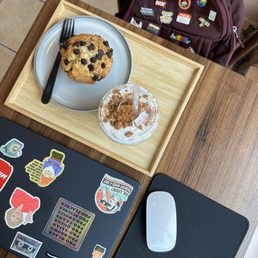Seating Area, Chocolate Chip Muffin, Iced Biscoff Latté