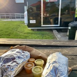 Mi Familia Taco Shop #3 - Sunset supper at the picnic table next to the truck