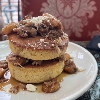 Ocho - Plantain Pancakes on the brunch menu. - Lounges Near Me - San Antonio, Texas