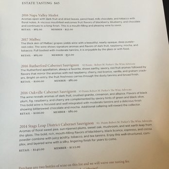 Pine Ridge Vineyards - Estate Tasting Menu - Wineries Near Me - Napa, California