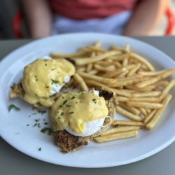 Giuliana’s Just for You Cafe - Crab eggs Benedict with a side of fries