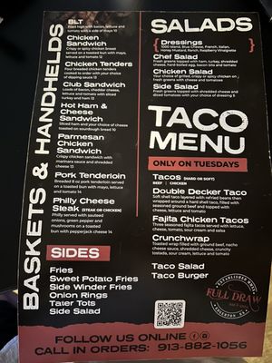 Menu photo 2 Full Draw Bar & Grill Edgerton, KS