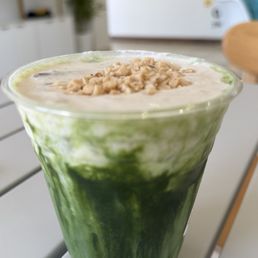 Banana matcha with toffee bits