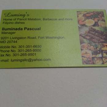 Lumings - Luming's  Home of Pancit Malabon , barbecue and more filipino dishes  Iluminda Pascual  301.351.6630  Lumingsllc@yahoo.com - Filipino Near Me - Fort Washington, Maryland