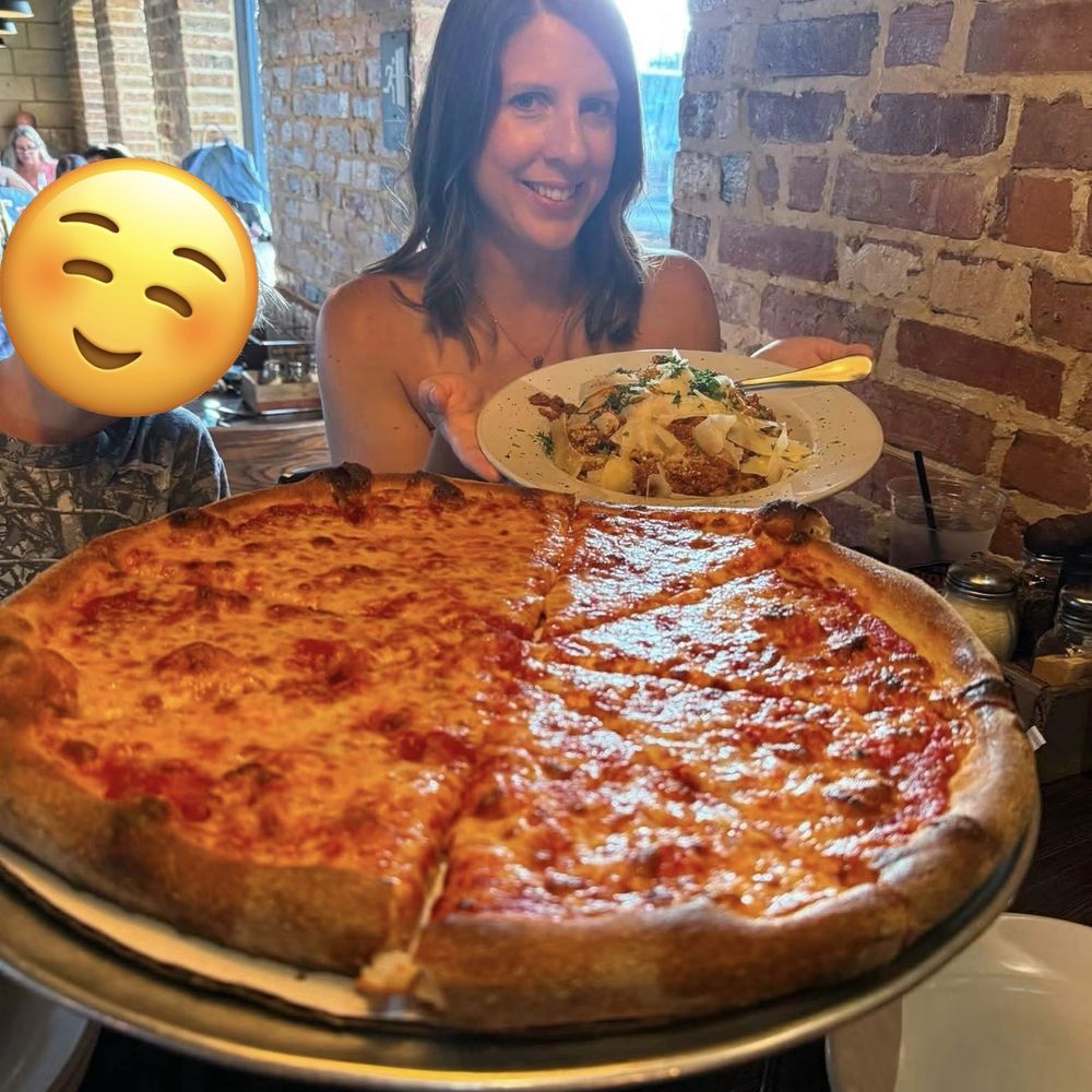 Large cheese pizza and Spaghetti Bolognese