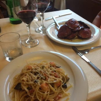 La Gensola - Linguini with shrimp, eggplant and cheese. And sirloin with potatoes! - Roman Near Me - Rome, RM