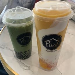Mango Pomelo Sago and Milk Matcha with Boba