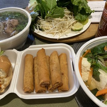 Pho Saigon Express - Rare steak and tofu veggie pho and pork spring rolls and beef banh mi - Vietnamese Near Me - Escondido, California
