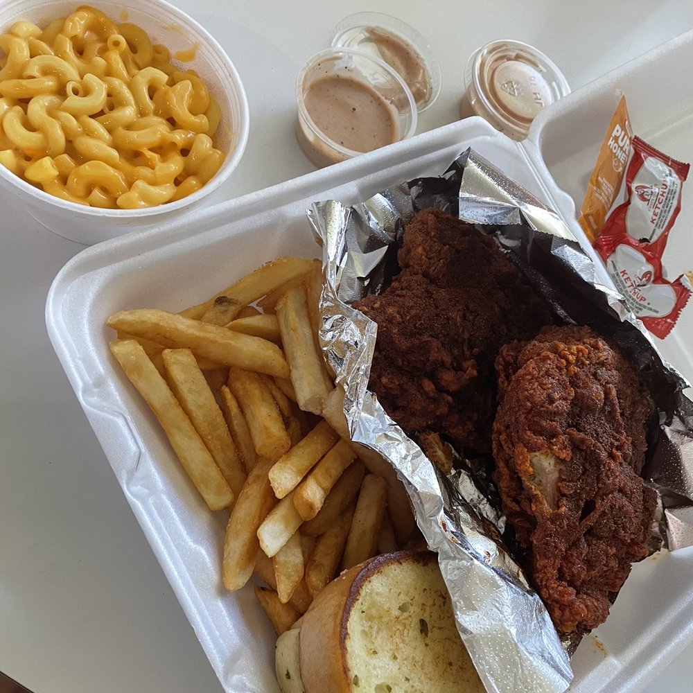 Legend Hot Chicken - 4. Two Thighs, Toast, and Fries Combo Mac and Cheese - Chicken Shop Near Me - Stanton, California Legend Hot Chicken - 4. Two Thighs, Toast, and Fries Combo Mac and Cheese - Chicken Shop Near Me - Stanton, California