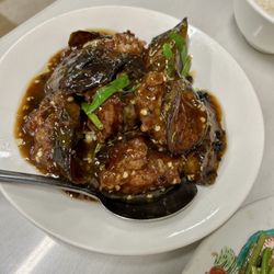 Stuffed eggplant in garlic black bean sauce