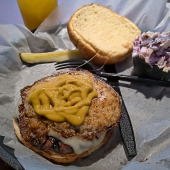 Green Town Tavern - Sirloin burger with fried egg and Swiss. Creamy coleslaw on the side. - American Near Me - Waukegan, Illinois Green Town Tavern - Sirloin burger with fried egg and Swiss. Creamy coleslaw on the side. - American Near Me - Waukegan, Illinois
