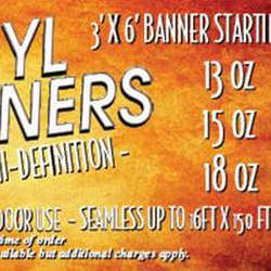 Ultraprint - Banners!! 3'x6' starting under $100! 7' Vertical banner with hardware starting at $150. Design available for additional cost.