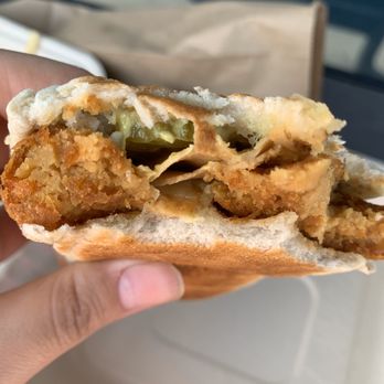 Happy Vegan Bakers - Inside of croquetta preparada sandwich - Vegan Near Me - Hialeah, Florida Happy Vegan Bakers - Inside of croquetta preparada sandwich - Vegan Near Me - Hialeah, Florida