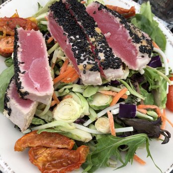 MidTown Grill - Rare seared sesame crusted ahi tuna salad over mixed superfood slaw + mixed greens. Creamy miso ginger dressing on the side - American Near Me - Wauwatosa, Wisconsin MidTown Grill - Rare seared sesame crusted ahi tuna salad over mixed superfood slaw + mixed greens. Creamy miso ginger dressing on the side - American Near Me - Wauwatosa, Wisconsin