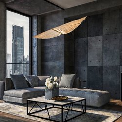 Bees Lighting - Gold wings on concrete: The Eurofase Seraph Chandelier creates drama in this modern space. Find it today at Bees Lighting.