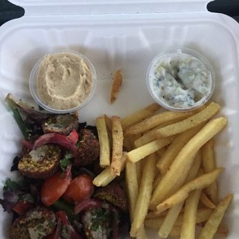 Goshen Brewing Company - Falafel pita - turned salad and fries. Delicious meal, but I thought it was a little small for spending $17 - Breweries Near Me - Goshen, Indiana